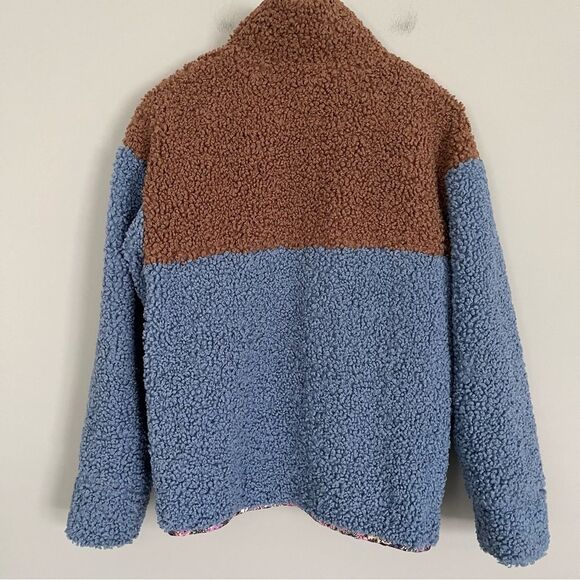 For Love And Lemons Color Block Sherpa Fleece Jacket Brown/Blue, Size XS NWOT - Picture 8 of 14